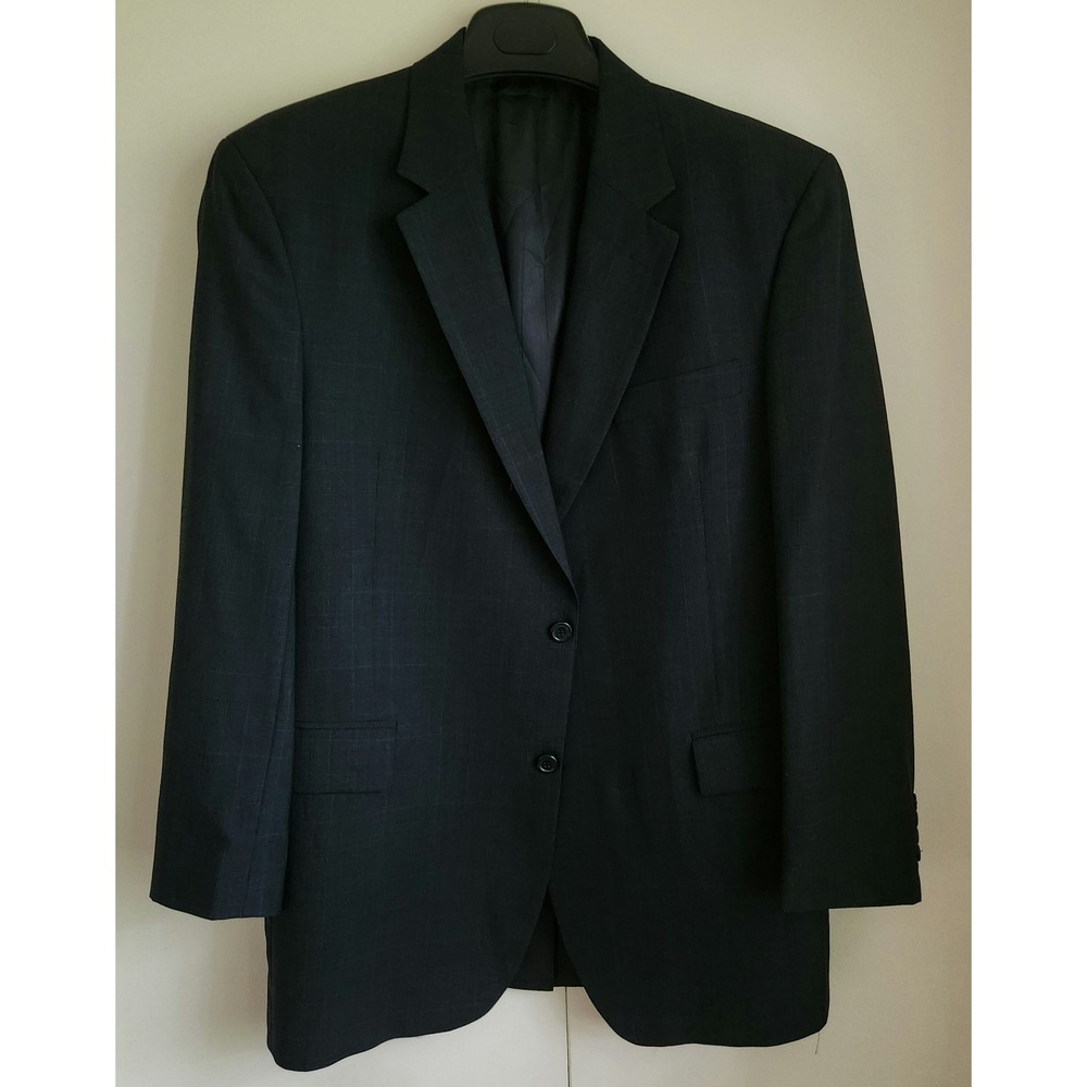 Jos. A. Bank Wool Blazer Mens 44L Glen Plaid Charcoal Gray Two-Button EUC